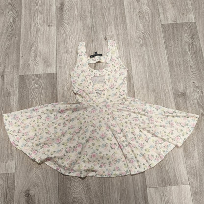 Topshop Petite Floral Skater Dress UK 8 US 4 EUR 36 Cream Pink Sleeveless