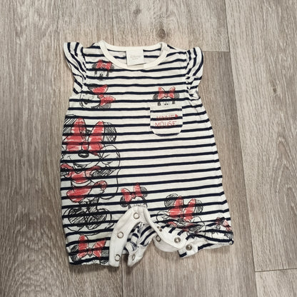 Disney Baby Minnie Mouse Romper 0-1M Striped Sleeveless Ruffle Pocket
