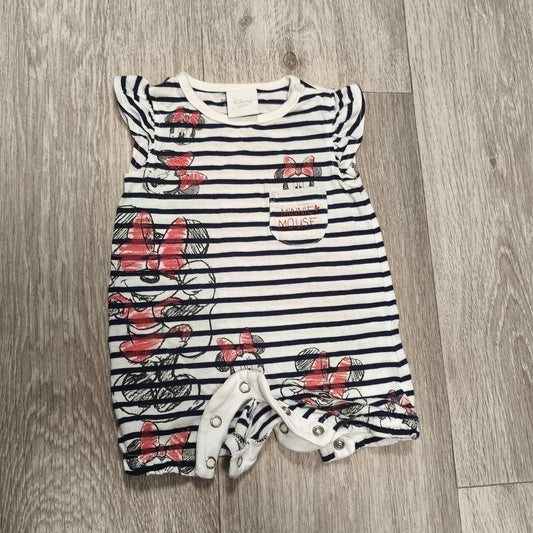 Disney Baby Minnie Mouse Romper 0-1M Striped Sleeveless Ruffle Pocket
