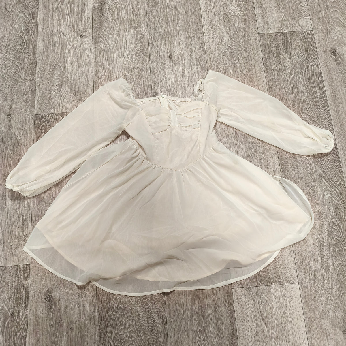 SHEIN Girls White Chiffon Dress 10Y Long Puff Sleeve Square Neck A-Line