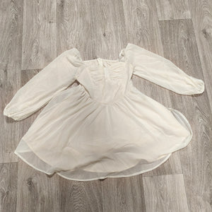 SHEIN Girls White Chiffon Dress 10Y Long Puff Sleeve Square Neck A-Line