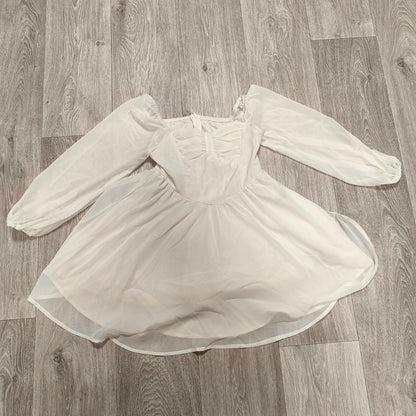 SHEIN Girls White Chiffon Dress 10Y Long Puff Sleeve Square Neck A-Line