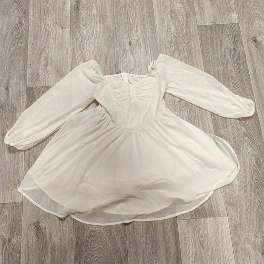 SHEIN Girls White Chiffon Dress 10Y Long Puff Sleeve Square Neck A-Line
