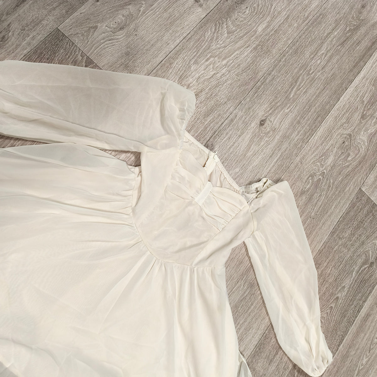 SHEIN Girls White Chiffon Dress 10Y Long Puff Sleeve Square Neck A-Line