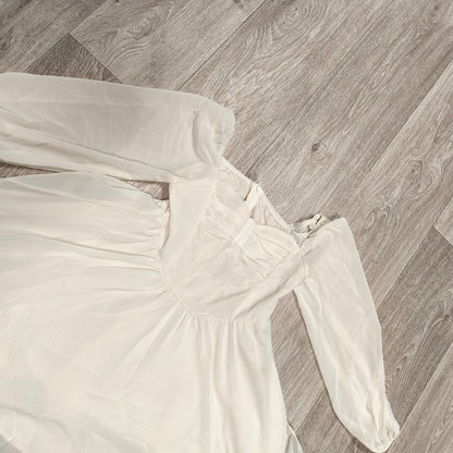 SHEIN Girls White Chiffon Dress 10Y Long Puff Sleeve Square Neck A-Line