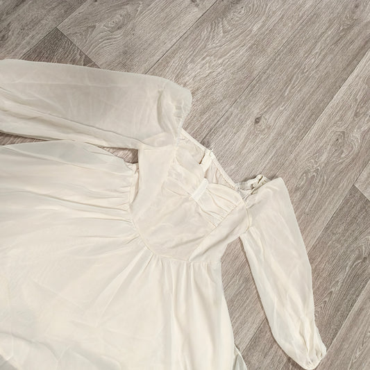 SHEIN Girls White Chiffon Dress 10Y Long Puff Sleeve Square Neck A-Line
