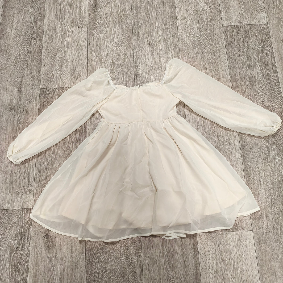 SHEIN Girls White Chiffon Dress 10Y Long Puff Sleeve Square Neck A-Line