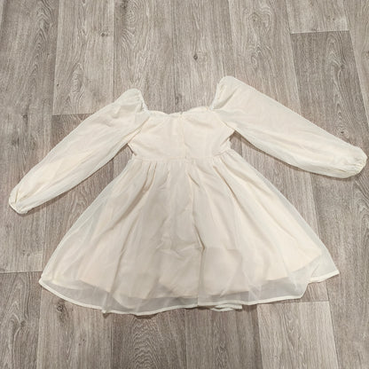 SHEIN Girls White Chiffon Dress 10Y Long Puff Sleeve Square Neck A-Line