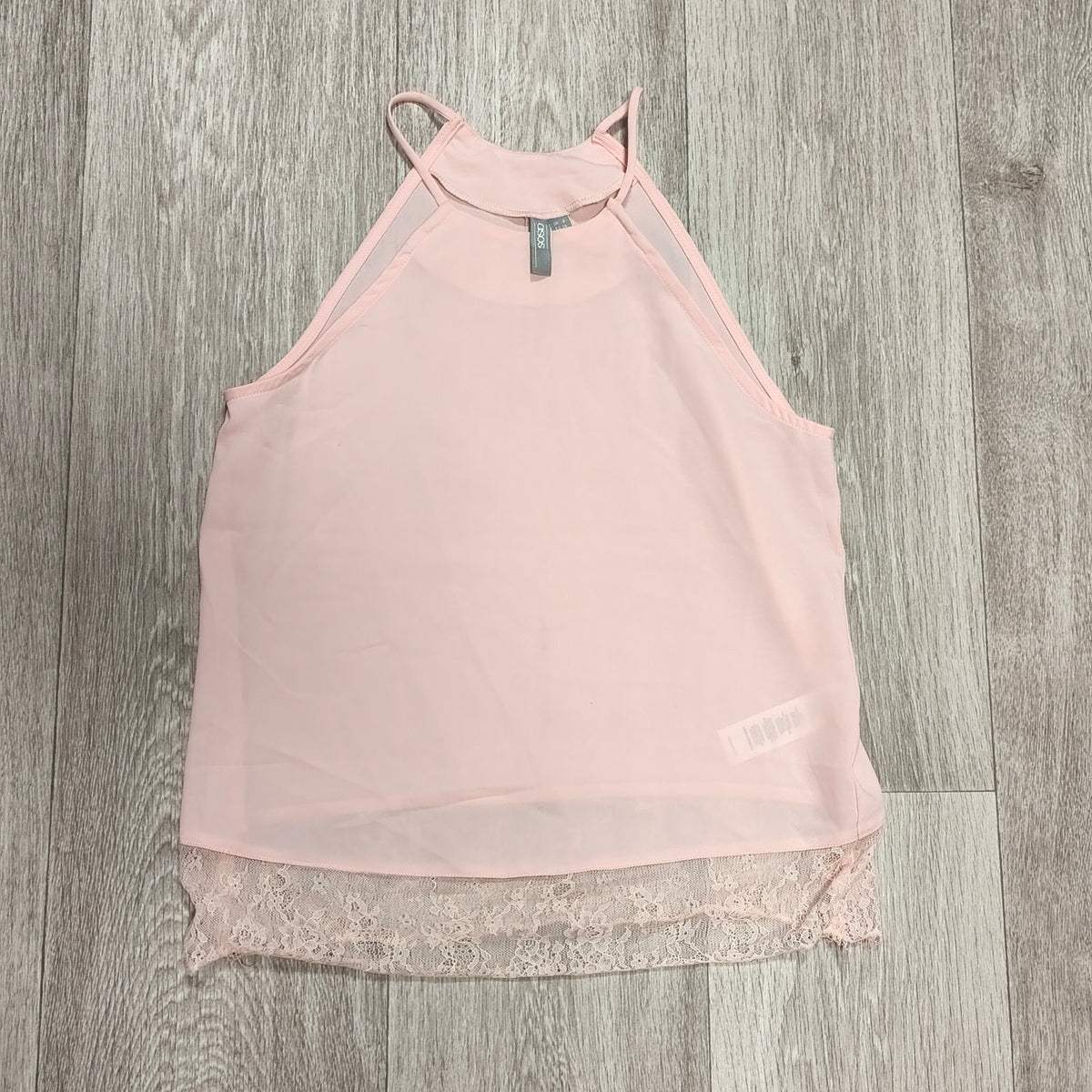 ASOS Halter Neck Tank Top Blush Pink Lace Hem Womens Size UK 8 US 4