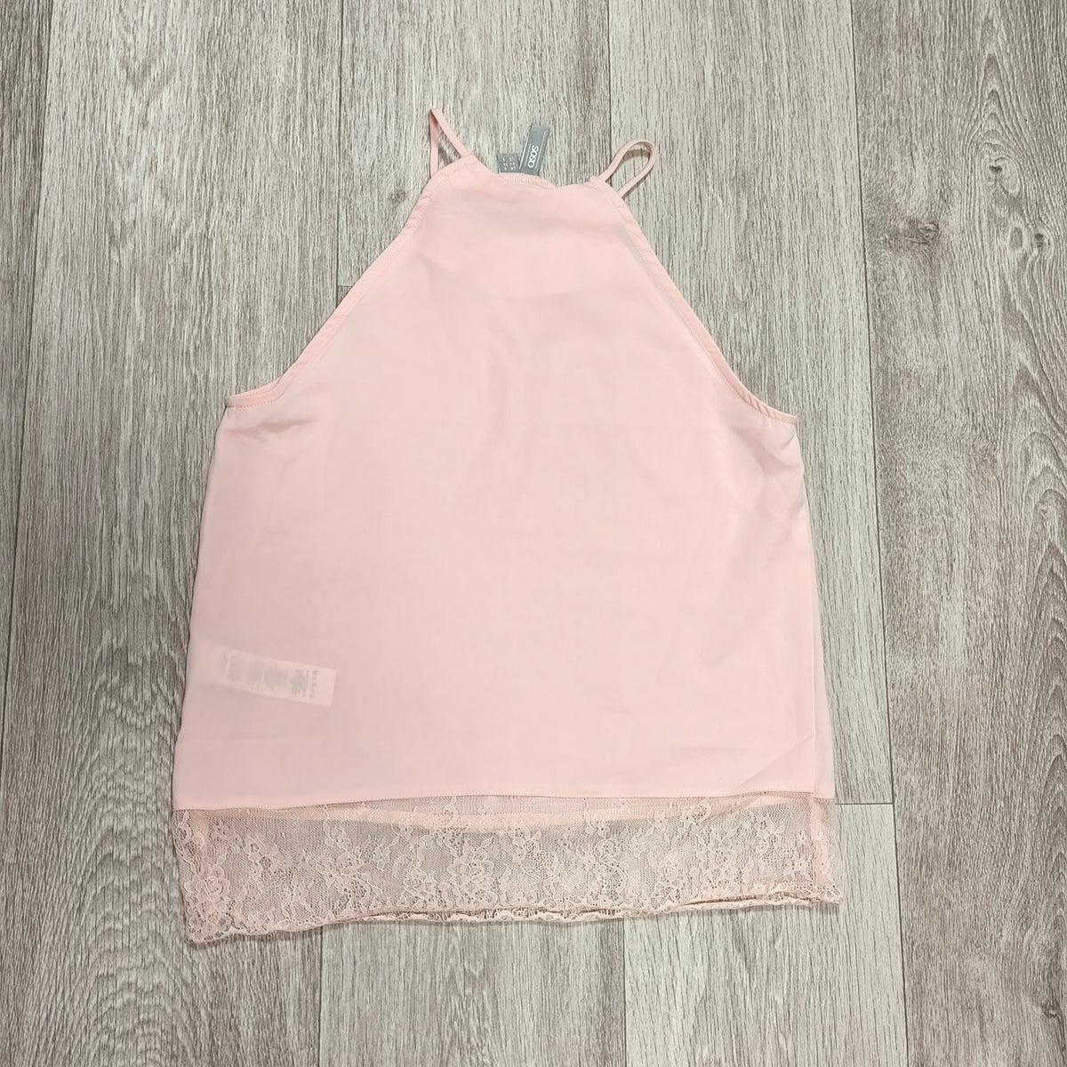 ASOS Halter Neck Tank Top Blush Pink Lace Hem Womens Size UK 8 US 4