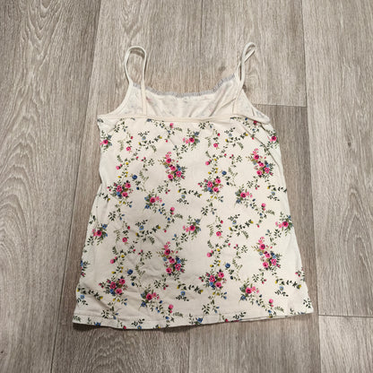 Next Girls Floral Cami Vest Top 11-12 Years 152cm White Cotton Spaghetti Strap