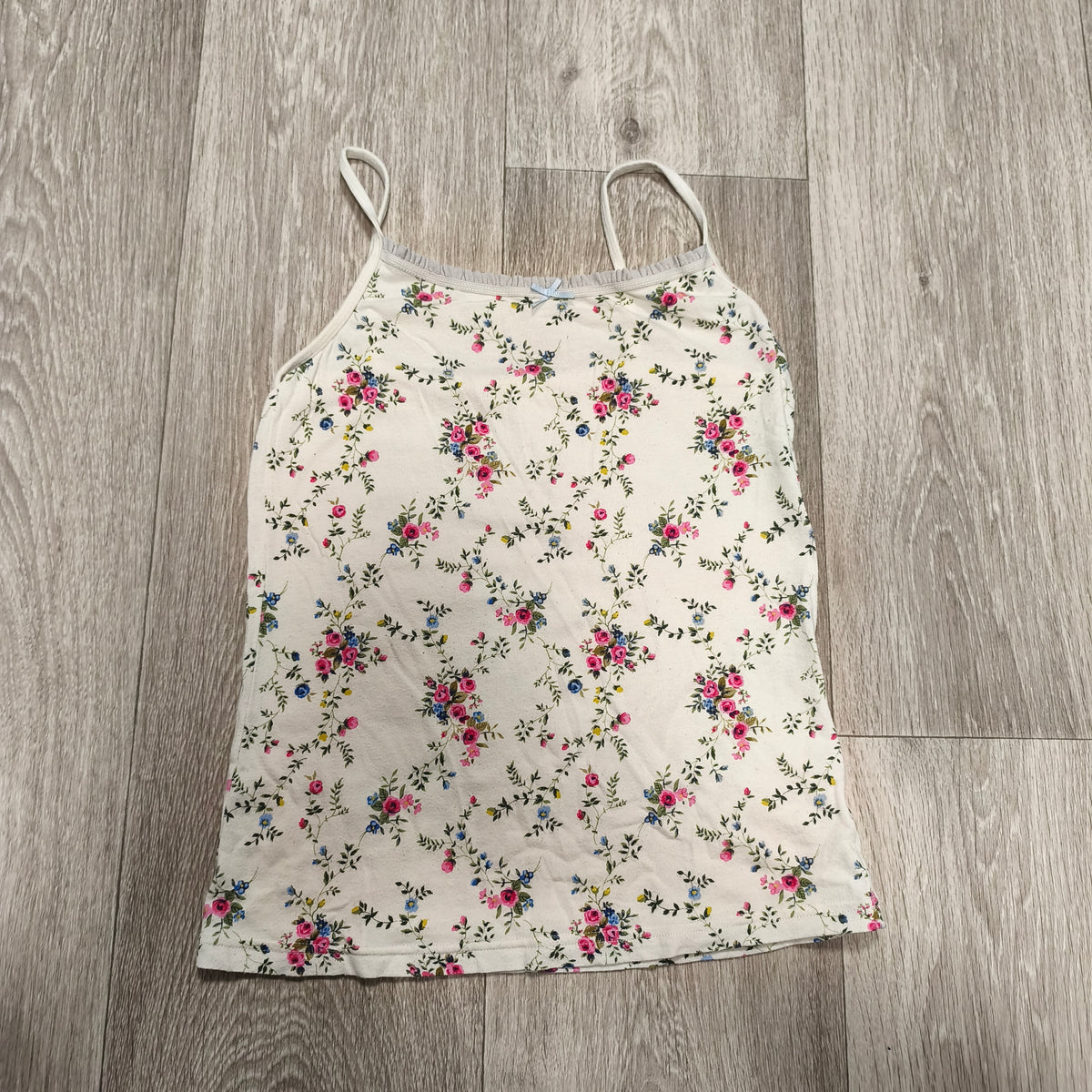 Next Girls Floral Cami Vest Top 11-12 Years 152cm White Cotton Spaghetti Strap