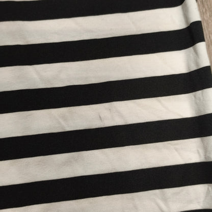 Womens Black White Striped Long Sleeve V-Neck Top Gold Glitter Trim