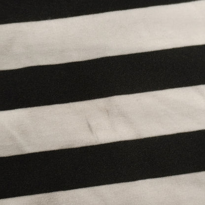 Womens Black White Striped Long Sleeve V-Neck Top Gold Glitter Trim