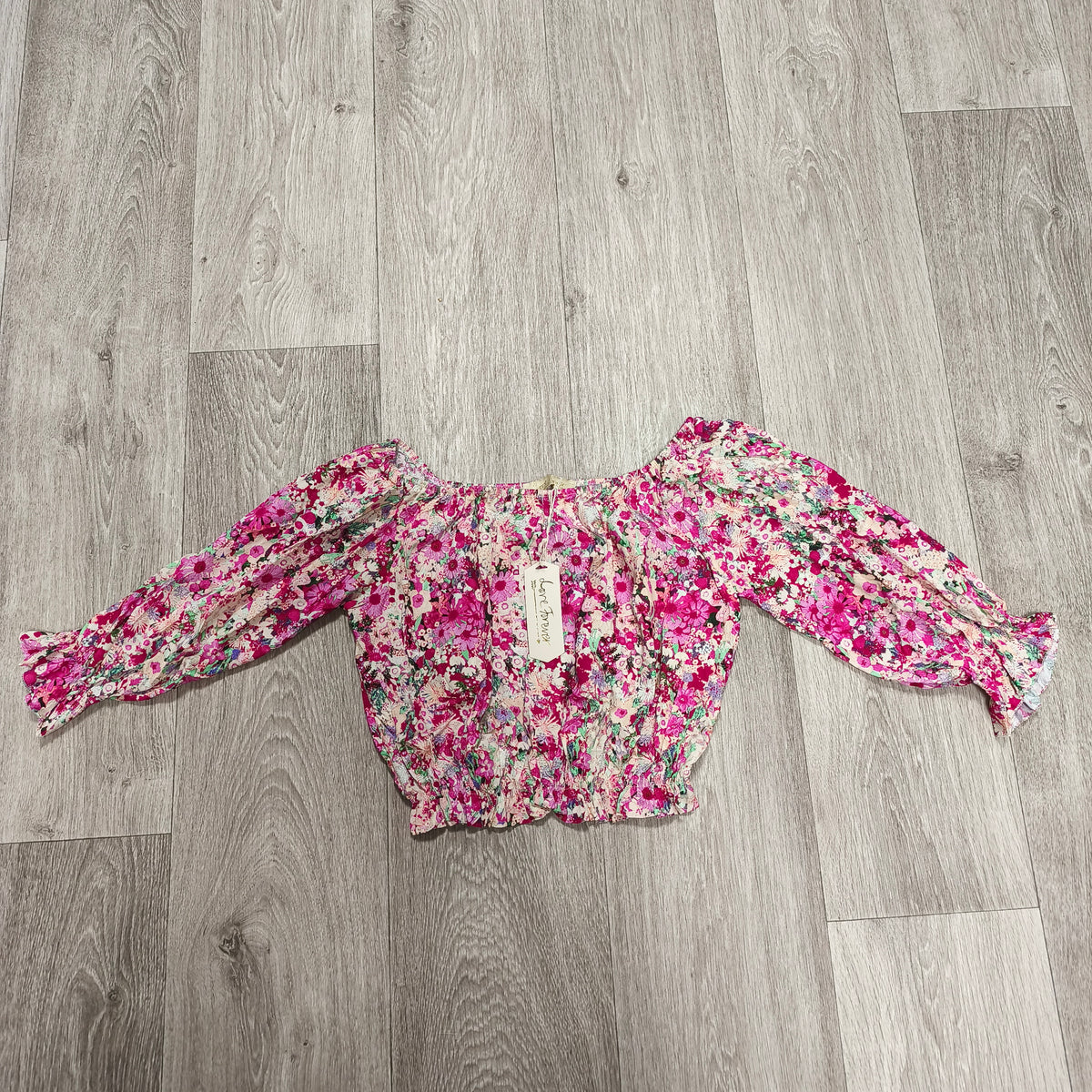 Love Forever Stella Top XS Pink Floral Off Shoulder Crop Blouse Viscose NWT