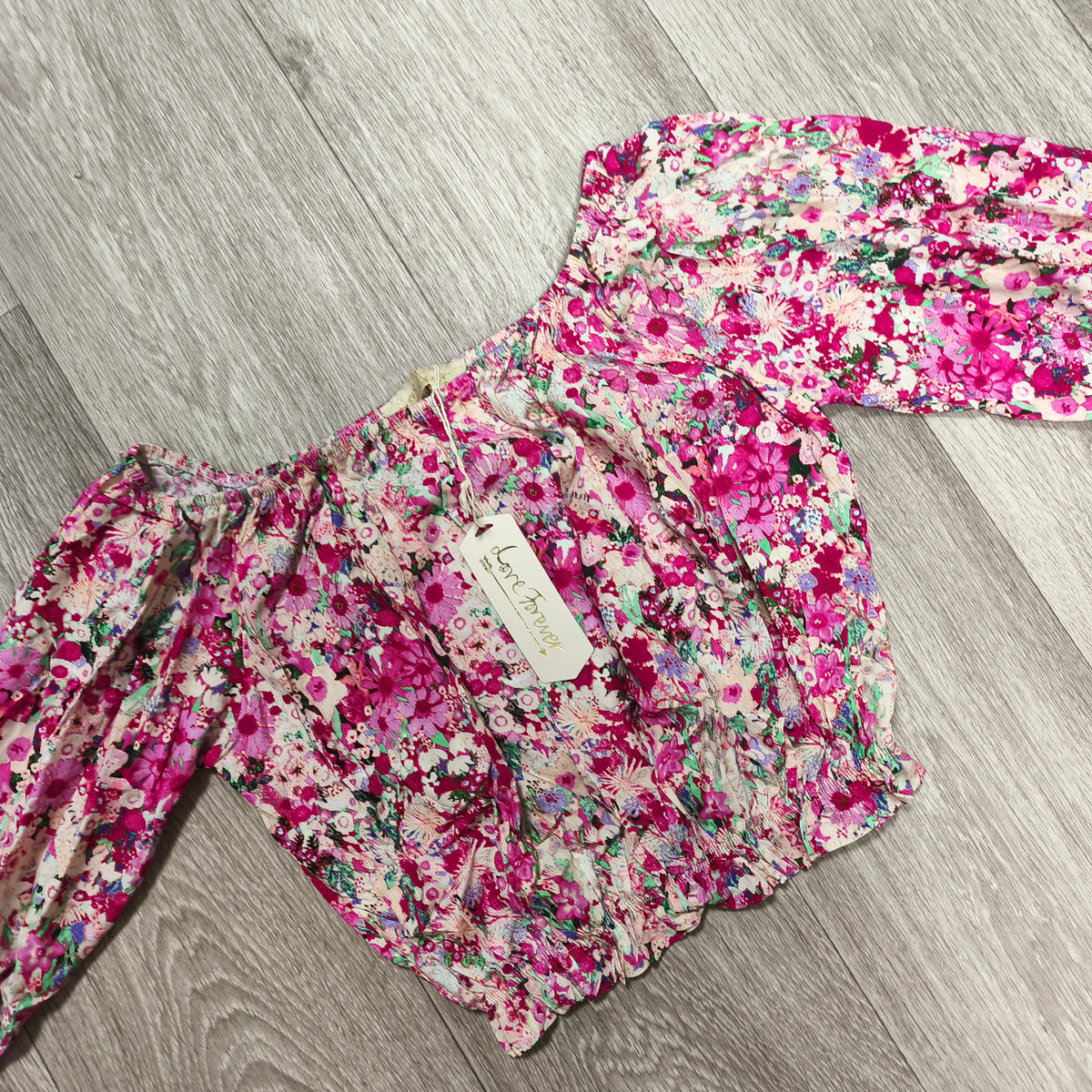 Love Forever Stella Top XS Pink Floral Off Shoulder Crop Blouse Viscose NWT