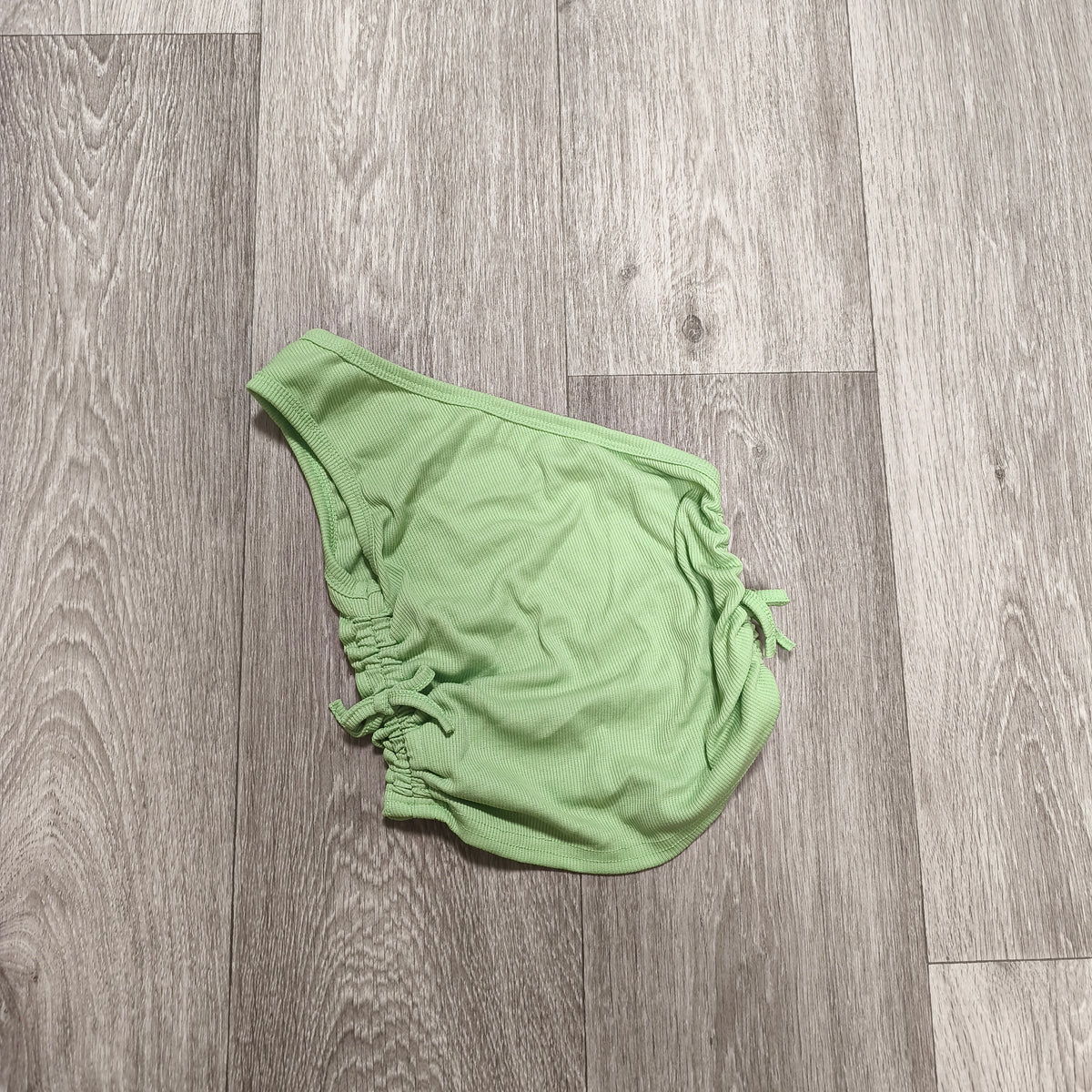 SHEIN Girls Ribbed One Shoulder Ruched Drawstring Crop Top 9Y Green