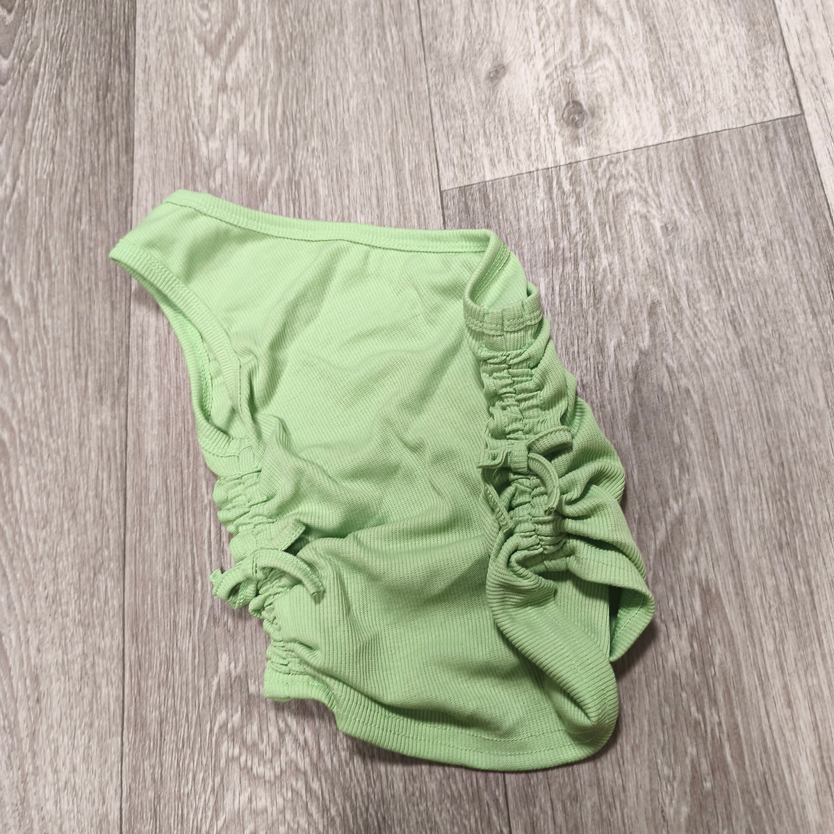 SHEIN Girls Ribbed One Shoulder Ruched Drawstring Crop Top 9Y Green
