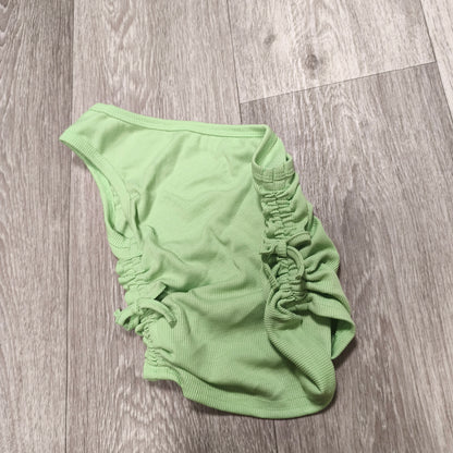 SHEIN Girls Ribbed One Shoulder Ruched Drawstring Crop Top 9Y Green