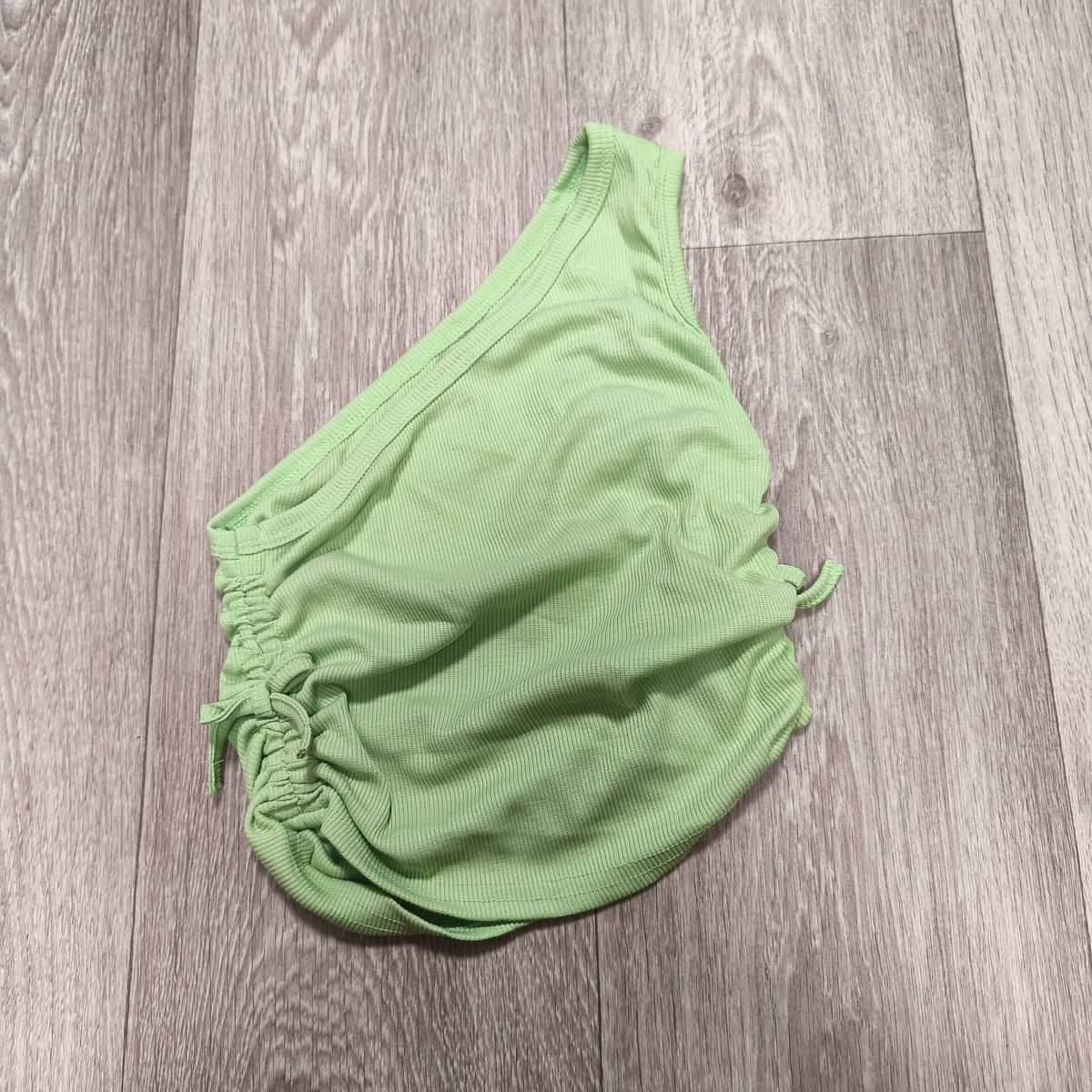 SHEIN Girls Ribbed One Shoulder Ruched Drawstring Crop Top 9Y Green