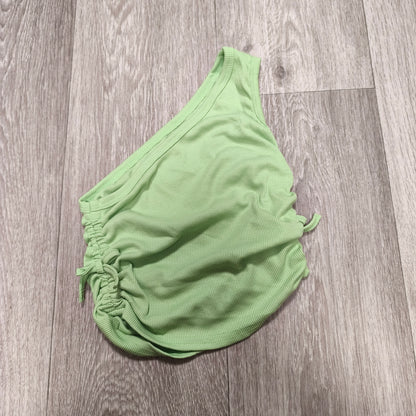 SHEIN Girls Ribbed One Shoulder Ruched Drawstring Crop Top 9Y Green