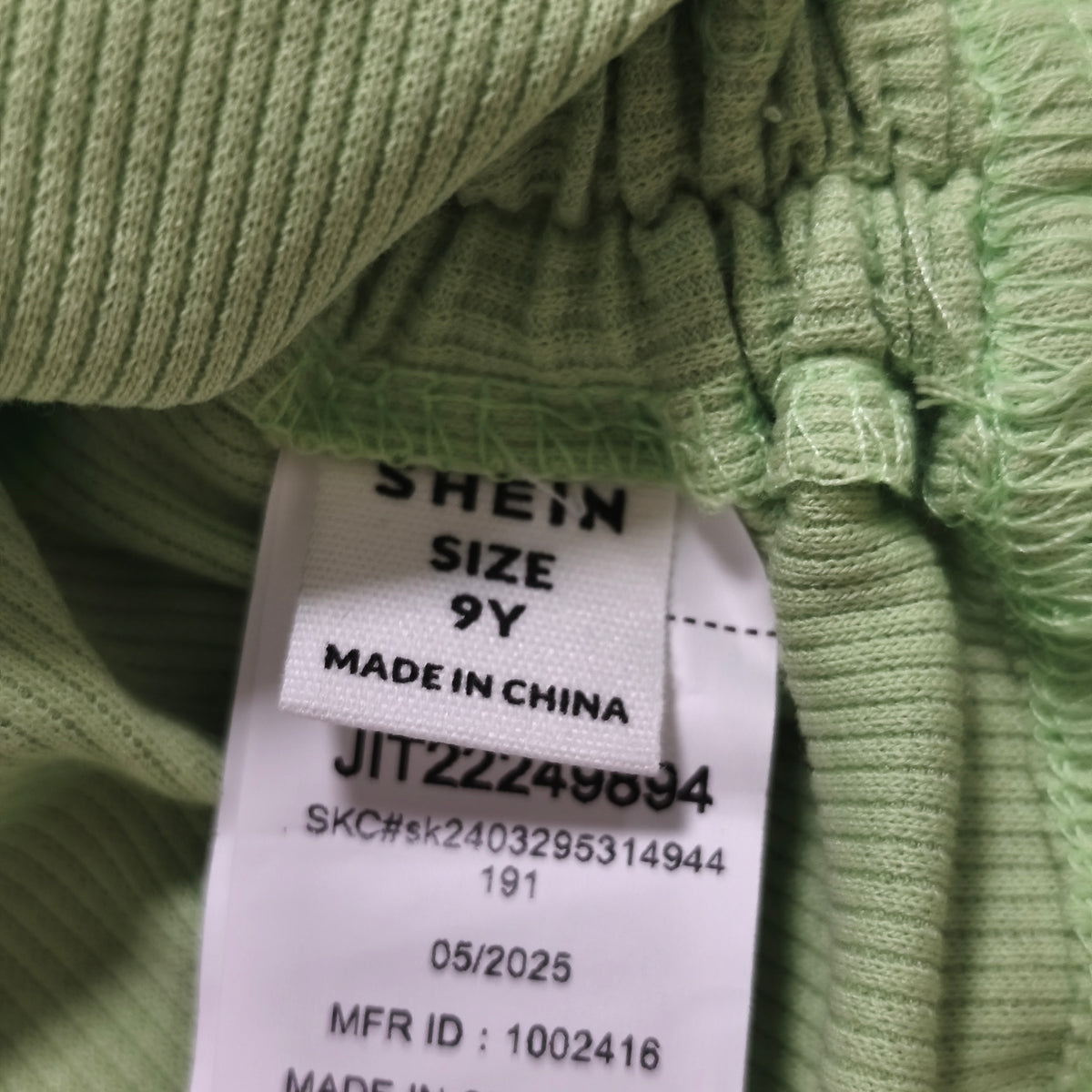 SHEIN Girls Ribbed One Shoulder Ruched Drawstring Crop Top 9Y Green