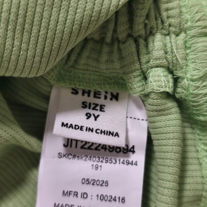 SHEIN Girls Ribbed One Shoulder Ruched Drawstring Crop Top 9Y Green