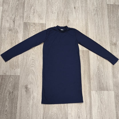 Sinsay Girls Navy Ribbed Mock Neck Long Sleeve Dress Size 134 CM 9 Years