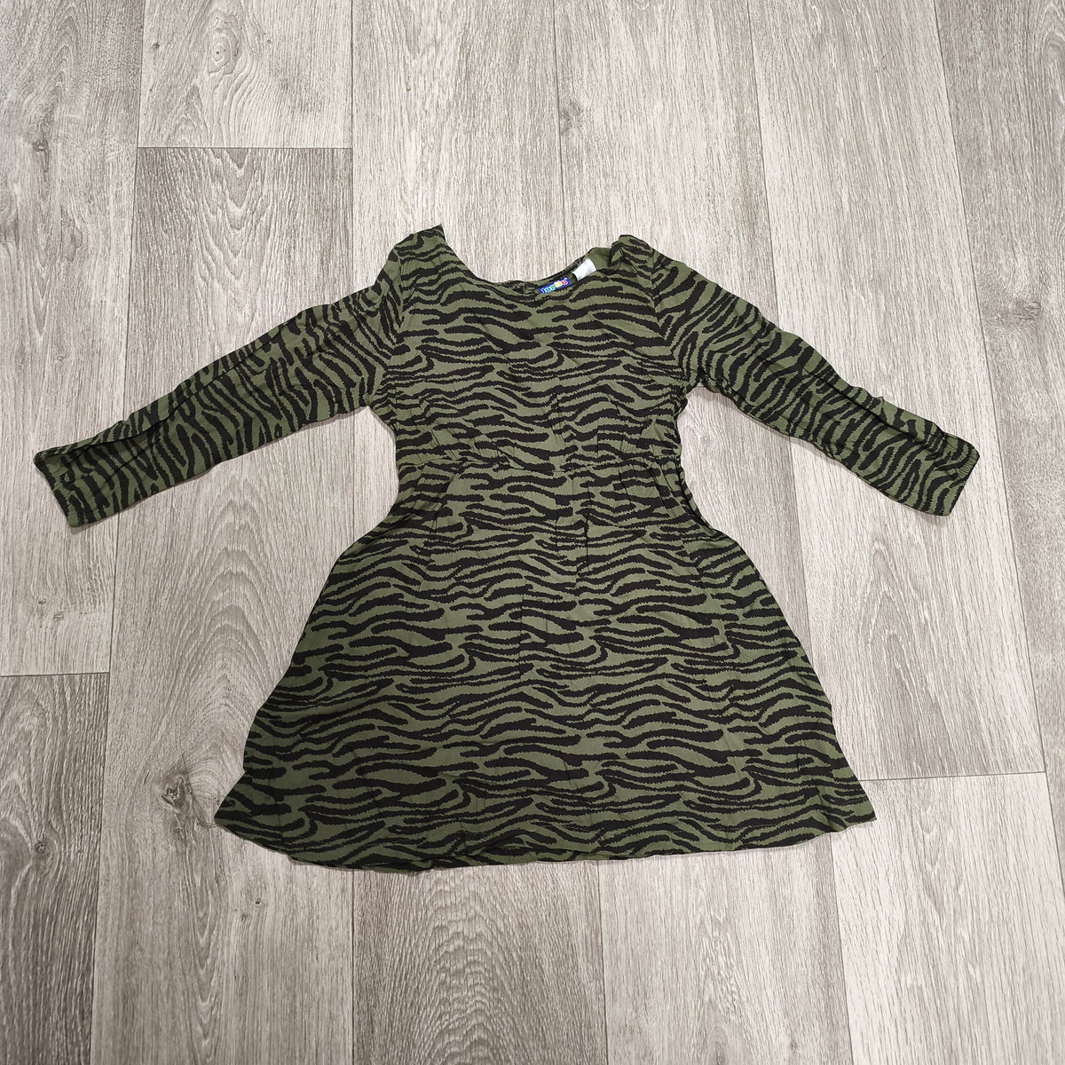 Lupilu Girls Dress 98/104 2-4 Years Green Zebra Print Long Sleeve Viscose