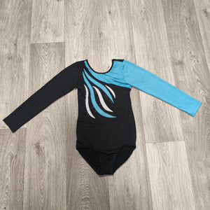 Girls Size 12A Black Turquoise Long Sleeve Gymnastics Leotard