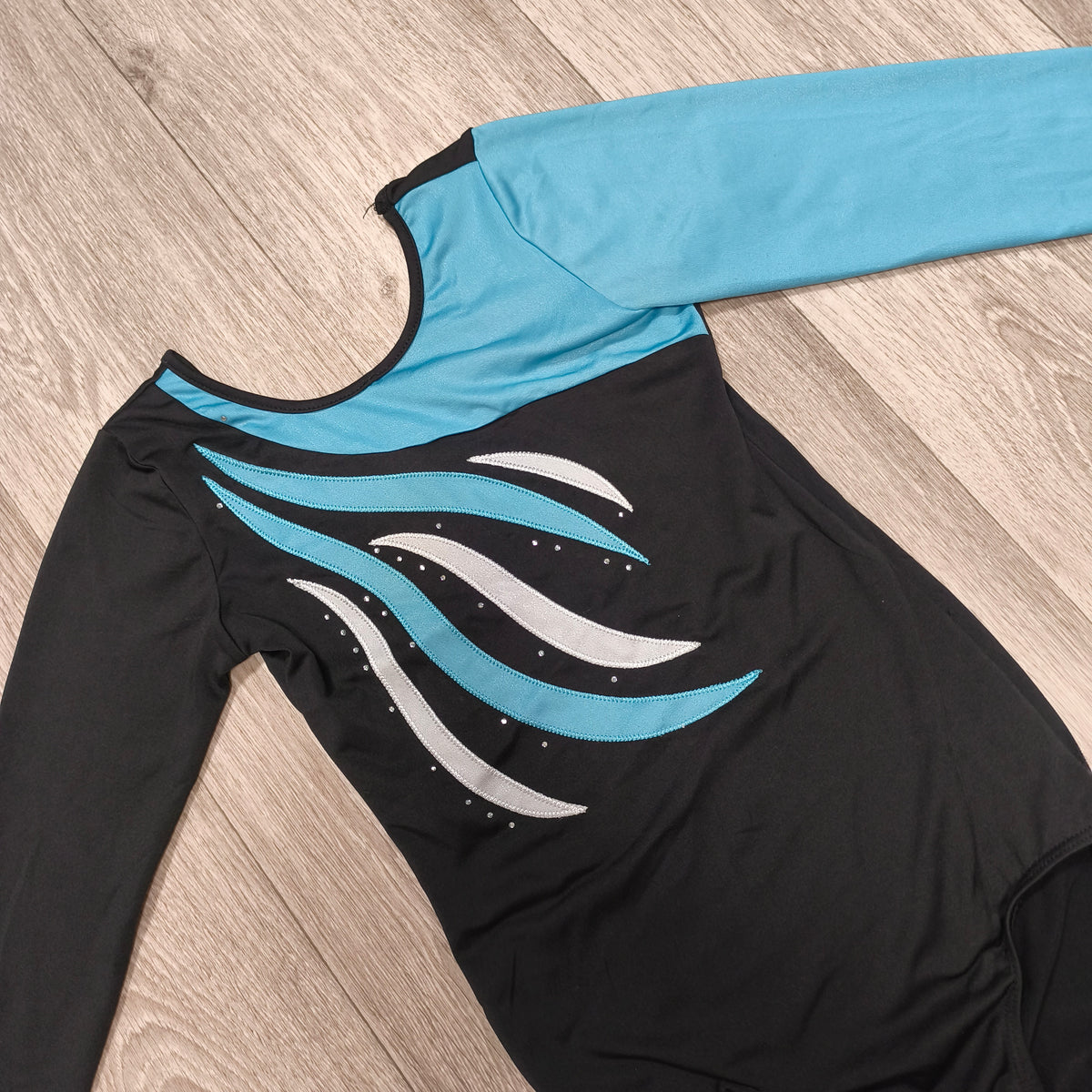 Girls Size 12A Black Turquoise Long Sleeve Gymnastics Leotard