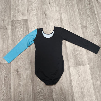 Girls Size 12A Black Turquoise Long Sleeve Gymnastics Leotard