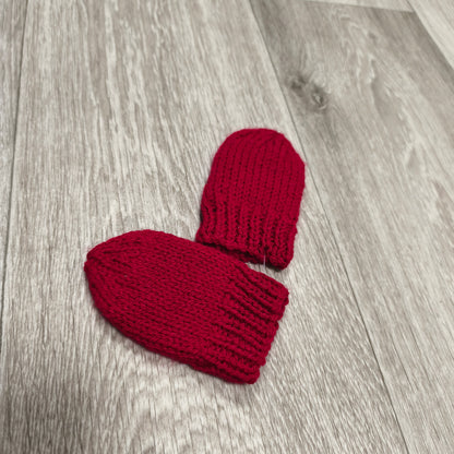 Baby Mittens Red Knitted Cable Thumbless Infant Newborn Warm Winter 12cm