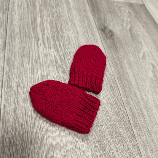Baby Mittens Red Knitted Cable Thumbless Infant Newborn Warm Winter 12cm