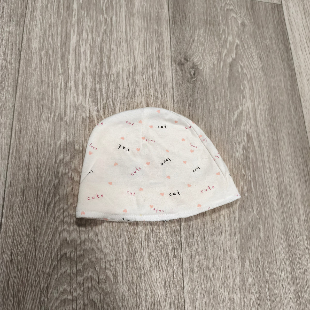 So Cute Baby Hat 74cm 6-9 Months White Pink Hearts Cat Love Cotton Beanie