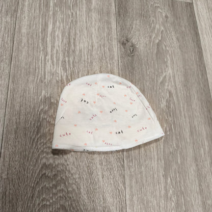 So Cute Baby Hat 74cm 6-9 Months White Pink Hearts Cat Love Cotton Beanie