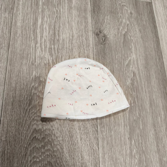 So Cute Baby Hat 74cm 6-9 Months White Pink Hearts Cat Love Cotton Beanie
