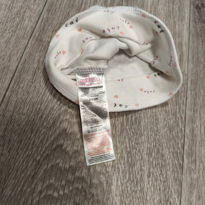 So Cute Baby Hat 74cm 6-9 Months White Pink Hearts Cat Love Cotton Beanie