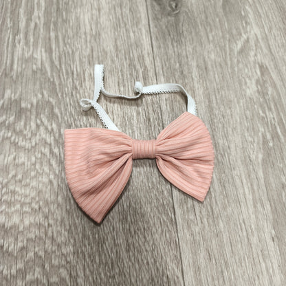 Baby Girl Peach Pink Ribbed Bow Headband White Elastic Hair Band