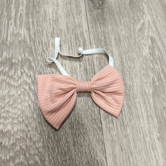 Baby Girl Peach Pink Ribbed Bow Headband White Elastic Hair Band