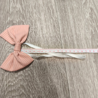 Baby Girl Peach Pink Ribbed Bow Headband White Elastic Hair Band