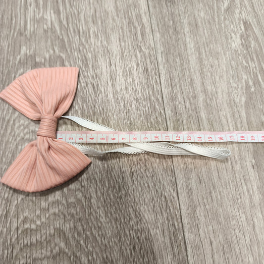 Baby Girl Peach Pink Ribbed Bow Headband White Elastic Hair Band