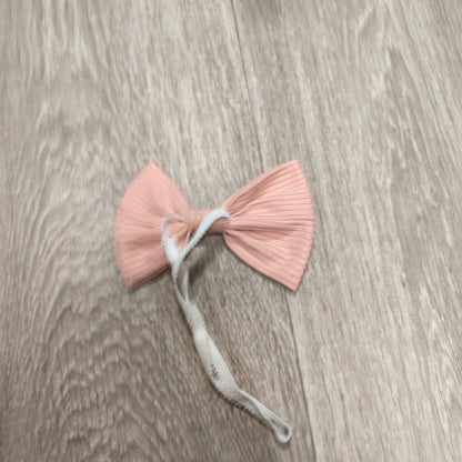 Baby Girl Peach Pink Ribbed Bow Headband White Elastic Hair Band