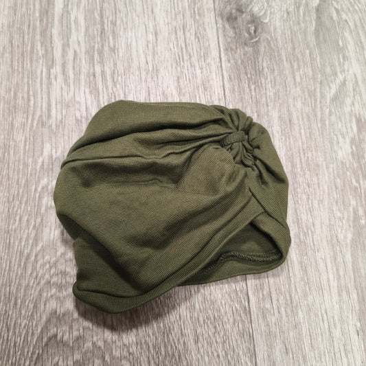Wooly Organic Baby Turban Hat Beanie 95% Organic Cotton Olive Green