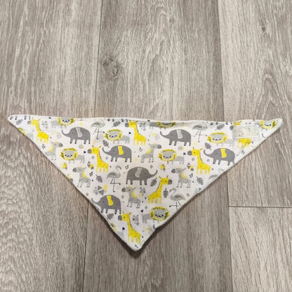 Baby Bandana Drool Bib Triangle Safari Animals Yellow Grey White