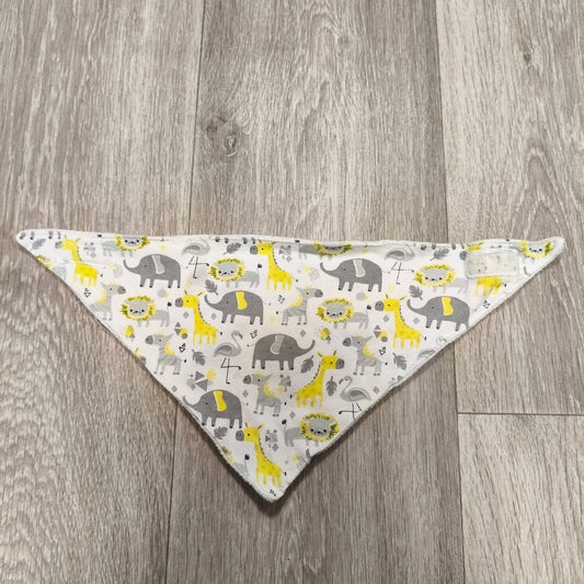 Baby Bandana Drool Bib Triangle Safari Animals Yellow Grey White