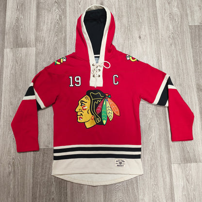 Old Time Hockey Chicago Blackhawks Jonathan Toews #19 Lace Up Hoodie Mens Small