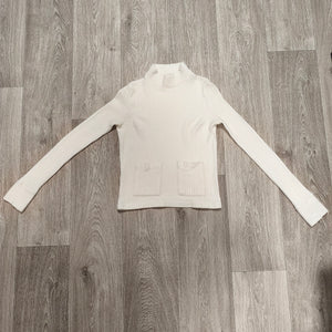 Zara Trafaluc White Ribbed Mock Neck Knit Sweater Pocket Top Womens Size S