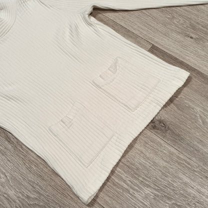 Zara Trafaluc White Ribbed Mock Neck Knit Sweater Pocket Top Womens Size S