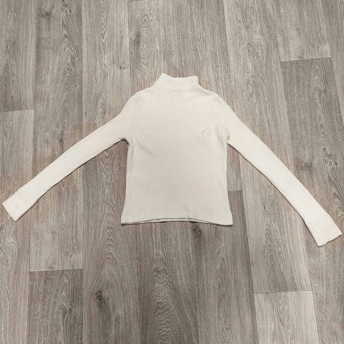 Zara Trafaluc White Ribbed Mock Neck Knit Sweater Pocket Top Womens Size S